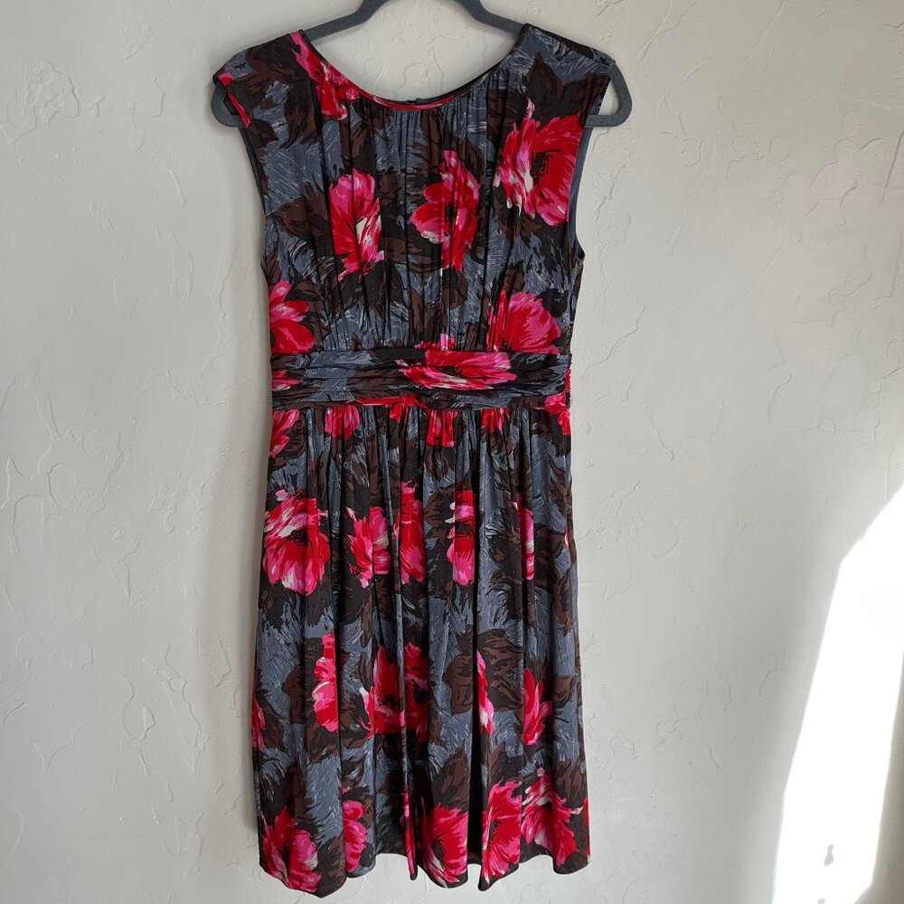 Boden Floral Sleeveless Dress - Hot Pink/Redish and Gray w/ Brown